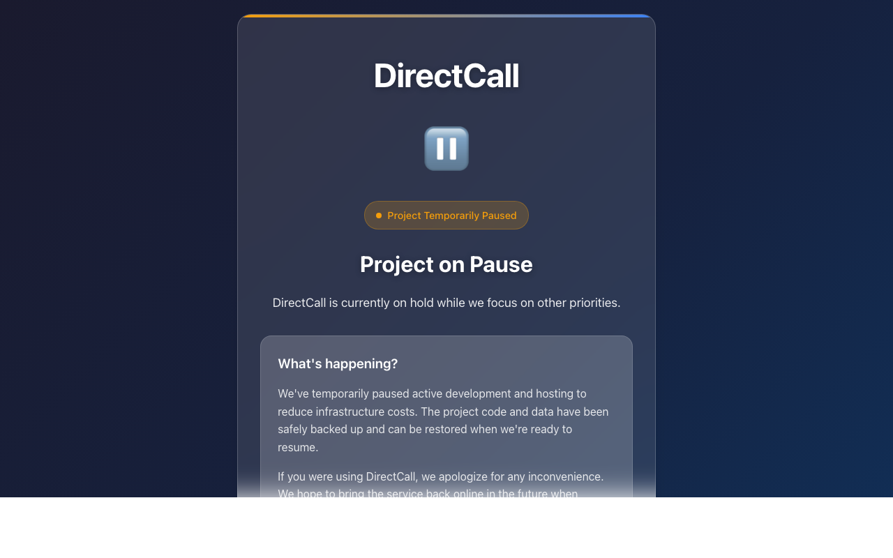 DirectCall WebRTC video calling app startup failure